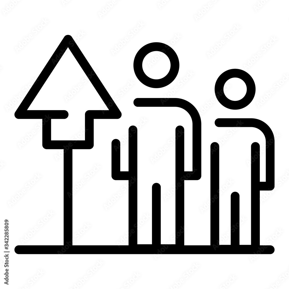 Poster two people and up arrow icon. outline two people and up arrow vector icon for web design isolated on