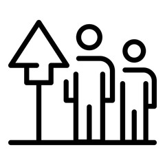 Two people and up arrow icon. Outline two people and up arrow vector icon for web design isolated on white background