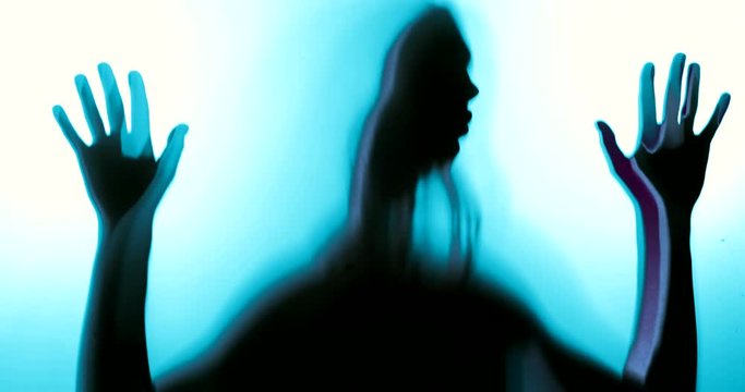 horror concept of dark soul of phantom, female silhouette on screen, psychedelic split image