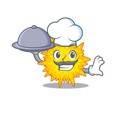Mycoplasma chef cartoon character serving food on tray