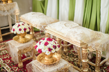 Close-up of Bouquet Decoration for Hand Pouring, Traditional Thai Wedding
