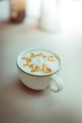 closeup of latte art coffee