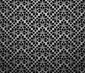 Flower geometric pattern. Seamless vector background. Black and grey ornament. Ornament for fabric, wallpaper, packaging. Decorative print