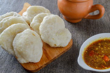 Cireng bumbu rujak. indonesian traditional food made from tapioca flour is given spices such as garlic, salt, pepper and is cooked by frying.