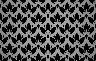 Flower geometric pattern. Seamless vector background. Black and grey ornament