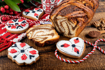 Cozonac or Kozunak is a special sweet leavened bread, Romania and Bulgaria. Martisor, 1 Martie, 1st of March, 8th of March, Woman's Day, Mother's Day, Martenitsa and Baba Marta celebration