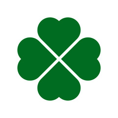 Vector flat style illustration of St. Patrick's day green lucky clover heart shaped leaf isolated on white background