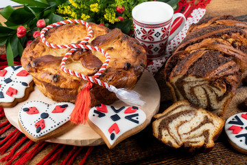 Cozonac or Kozunak is a special sweet leavened bread, Romania and Bulgaria. Martisor, 1 Martie, 1st...