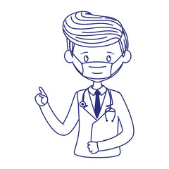 covid 19 coronavirus, doctor with medical mask and stethoscope, isolated icon