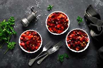 Beetroot or beet salad with boiled vegetables.