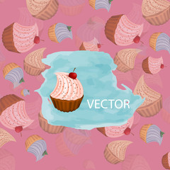 Bright cupcakes set eps10 vector illustration, 3D. sweets.