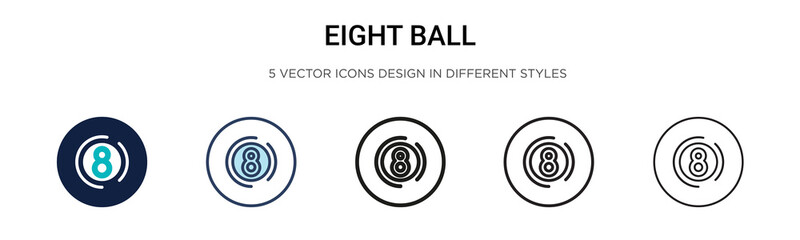 Obraz premium Eight ball icon in filled, thin line, outline and stroke style. Vector illustration of two colored and black eight ball vector icons designs can be used for mobile, ui, web