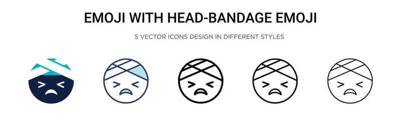 Emoji with head-bandage emoji icon in filled, thin line, outline and stroke style. Vector illustration of two colored and black emoji with head-bandage emoji vector icons designs can be used for