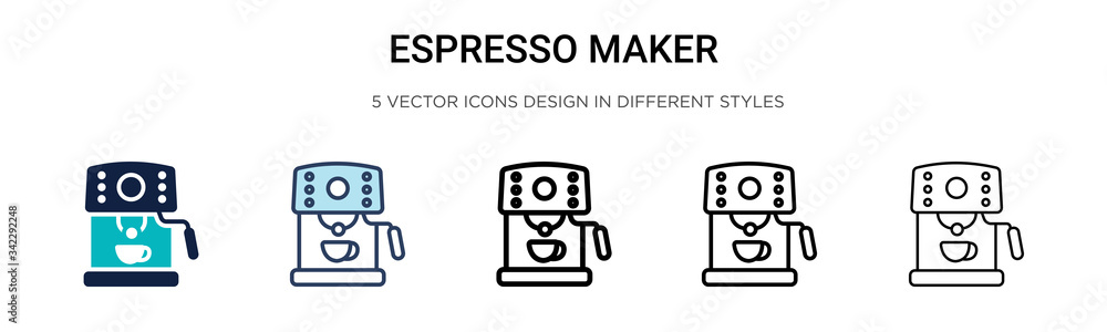 Poster espresso maker icon in filled, thin line, outline and stroke style. vector illustration of two color