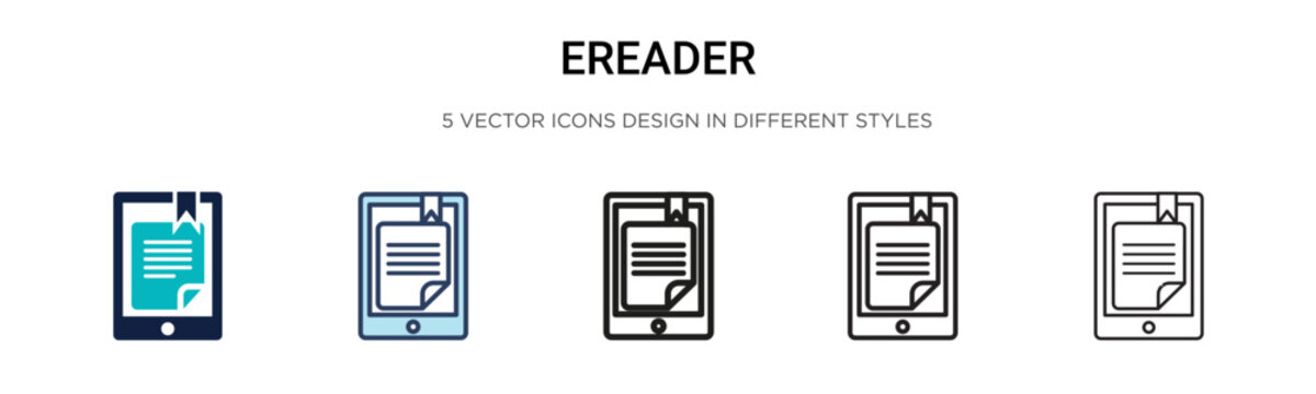 Ereader icon in filled, thin line, outline and stroke style. Vector illustration of two colored and black ereader vector icons designs can be used for mobile, ui, web