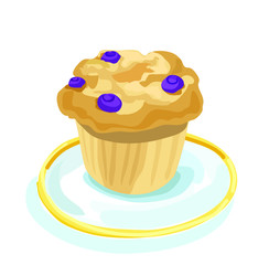 blueberry muffin dessert icon cake cupcake food sweet on plate isolated on white background