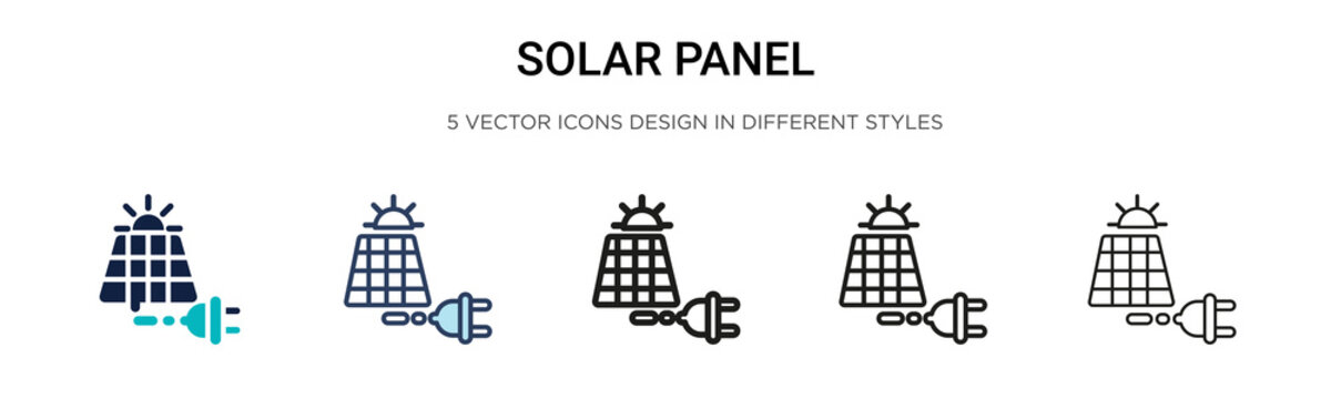 Solar panel icon in filled, thin line, outline and stroke style. Vector illustration of two colored and black solar panel vector icons designs can be used for mobile, ui, web