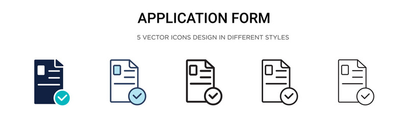 Application form icon in filled, thin line, outline and stroke style. Vector illustration of two colored and black application form vector icons designs can be used for mobile, ui, web - obrazy, fototapety, plakaty