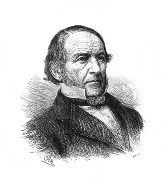 Portrait of  English statesman Wiliam Gladstone in the old book The Essays in Newest History, by I.I. Grigorovich, 1883, St. Petersburg