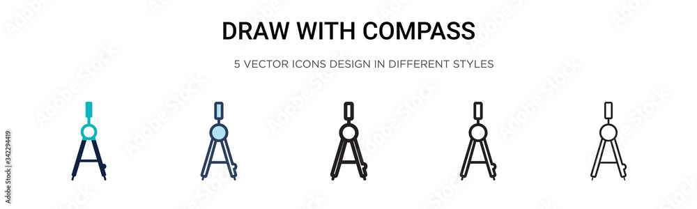 Poster draw with compass icon in filled, thin line, outline and stroke style. vector illustration of two co