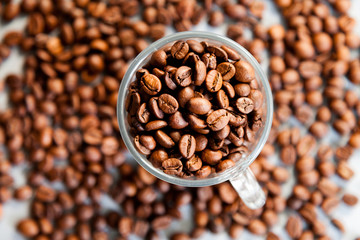 coffee beans in a glass cup