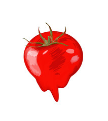 Tomate with dripping  paint. Creative food concept.