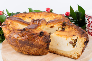 Traditional Romanian Easter table, homemade sweetbread