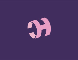 Abstract pink volumetric curved letter H logo icon for your company. Typography.