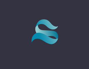 Abstract blue logo icon letter S in the form of a ribbon for your company. Typography.