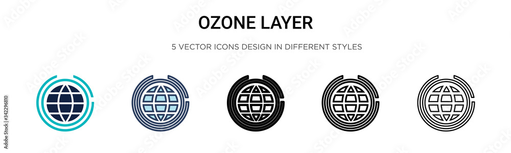 Poster ozone layer icon in filled, thin line, outline and stroke style. vector illustration of two colored 