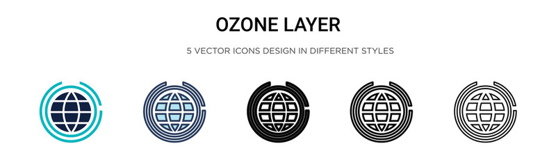 Ozone layer icon in filled, thin line, outline and stroke style. Vector illustration of two colored and black ozone layer vector icons designs can be used for mobile, ui, web - obrazy, fototapety, plakaty