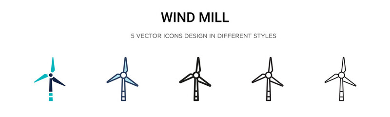 Wind mill icon in filled, thin line, outline and stroke style. Vector illustration of two colored and black wind mill vector icons designs can be used for mobile, ui, web