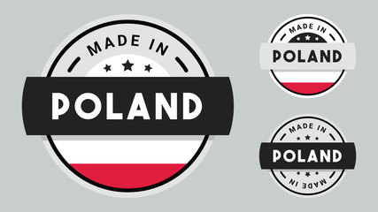 Made in Poland collection of ribbon, label, stickers, badge, icon and page curl with Poland flag symbol. 