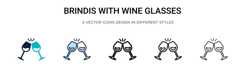 Brindis with wine glasses icon in filled, thin line, outline and stroke style. Vector illustration of two colored and black brindis with wine glasses vector icons designs 