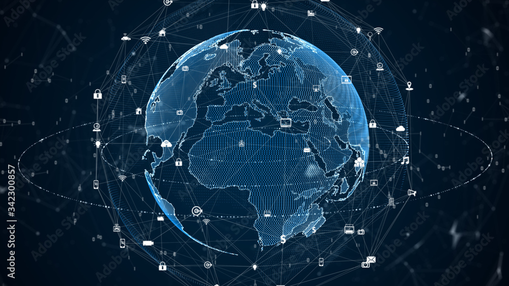 Poster technology network data connection. digital network and cyber security. 5g connectivity of digital d