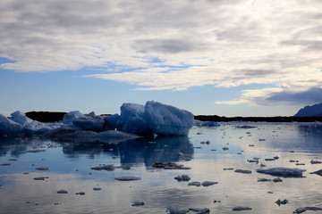 Jokulsarlon / Iceland - August 29, 2017: Ice formations and icebergs in Glacier Lagoon, Iceland,...