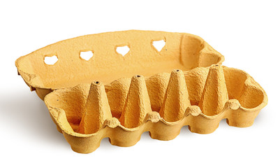 Empty open cardboard egg tray