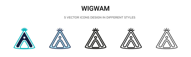Wigwam icon in filled, thin line, outline and stroke style. Vector illustration of two colored and black wigwam vector icons designs can be used for mobile, ui, web © Digital Bazaar