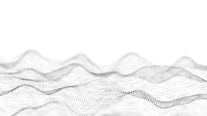 Abstract white futuristic background. Big data visualization. Digital dynamic wave of particles. 3D rendering.