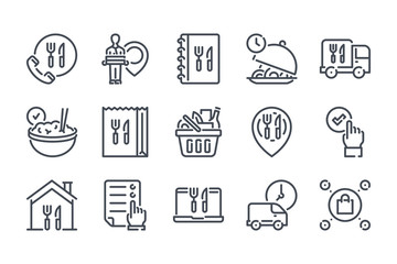 Food delivery service line icon set. Online order outline vector icons. Home delivery service icon collection.