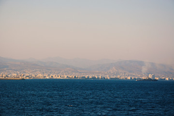 Fototapeta na wymiar Distant Shot of Sea Front Promenade in the City Limassol