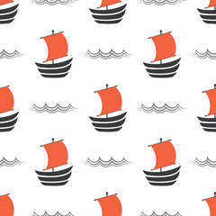 sailboats baby seamless pattern on white background