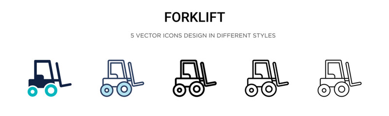 Forklift icon in filled, thin line, outline and stroke style. Vector illustration of two colored and black forklift vector icons designs can be used for mobile, ui, web © Digital Bazaar