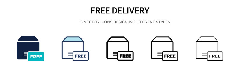 Free delivery icon in filled, thin line, outline and stroke style. Vector illustration of two colored and black free delivery vector icons designs can be used for mobile, ui, web