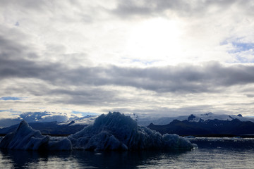 Jokulsarlon / Iceland - August 29, 2017: Ice formations and icebergs in Glacier Lagoon, Iceland, Europe
