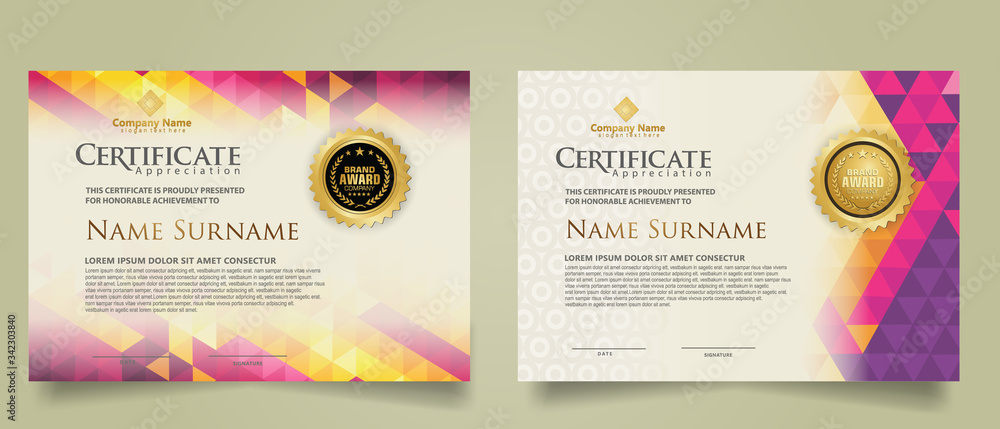 Wall mural set certificate template with triangle geometric polygonal background
