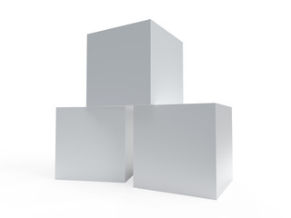 Three white boxes on white background. 3D rendering.