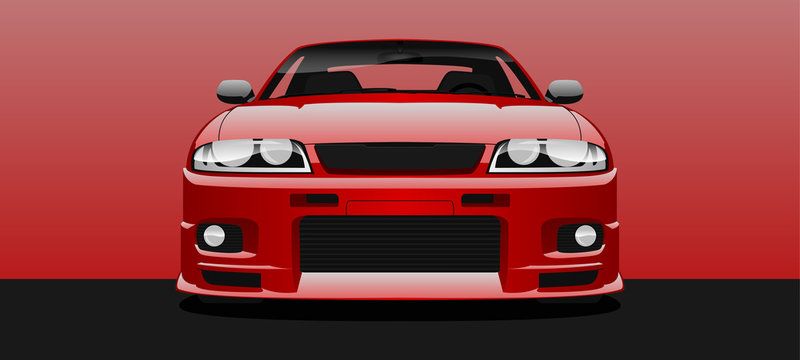 Red street racing car. Vector illustration.