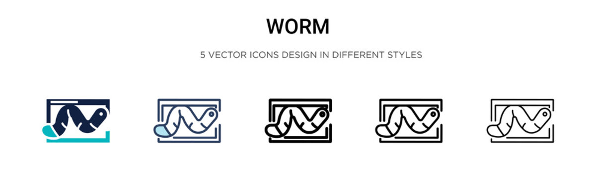 Worm icon in filled, thin line, outline and stroke style. Vector illustration of two colored and black worm vector icons designs can be used for mobile, ui, web