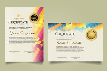 Set certificate template with triangle geometric polygonal background